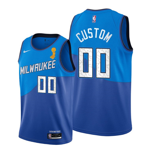 Men's Milwaukee Bucks Active Player Custom 2021 Blue Finals Champions City Edition Stitched Basketball Jersey - Click Image to Close